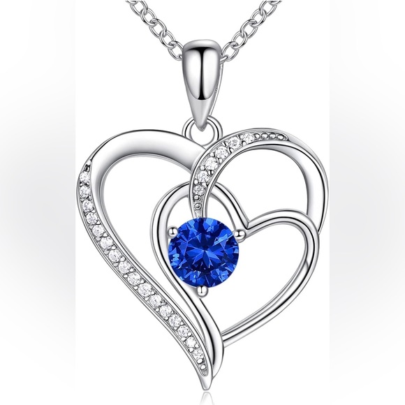 OR Old Rubin 925 Silver Heart Necklace with Gemstone Birthstone - Picture 1 of 11